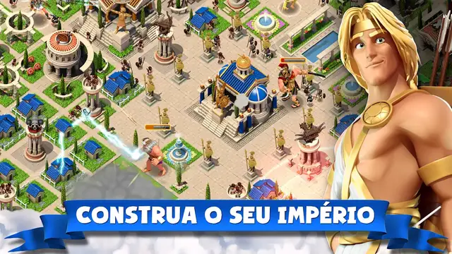 Mapa de construção em Deuses do Olimpo, com o ecrã Construa o seu império